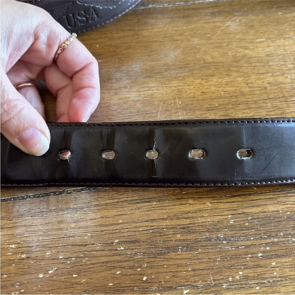 USA Eagle Men's Belt Brown Leather Tooled Stamped Embossed Vintage